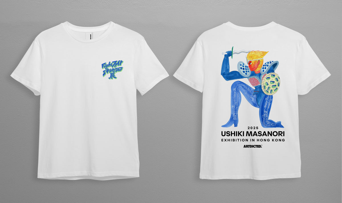 Ushiki Masanori "FIGHT" exhibition limited edition graphics tee - Blue Hero